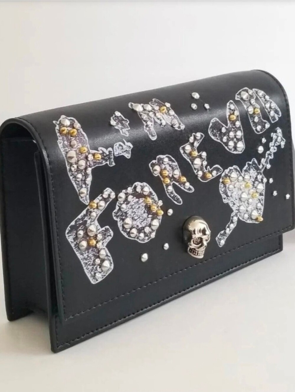 ALEXANDER MCQUEEN Black "Forever" Embellished Skull Bag
